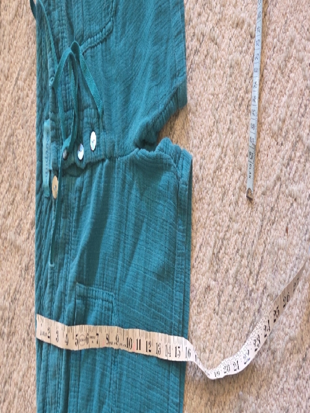 Sundance Teal Button-Front Cotton Drawstring Shorts - Picture 5 of 7
